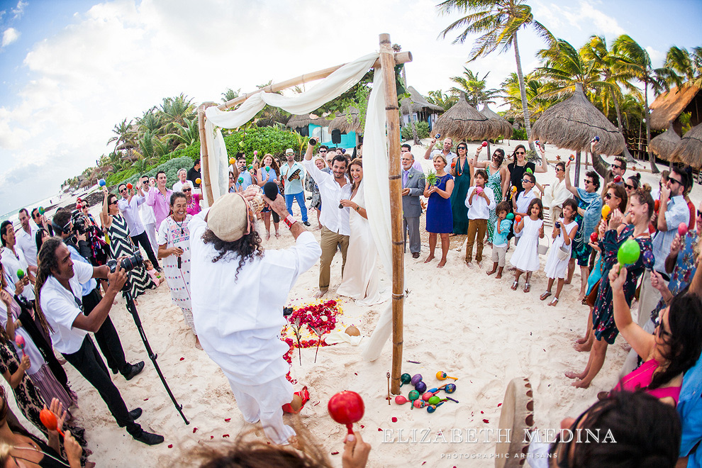  elizabeth medina photography tulum wedding photographer_54 Mayan Ceremony, Tulum, Mexico  12 13 14 Carla an Dave´s favorite wedding moment? Walking all around the circle of their closest family and freinds and being greeted by each guest´s smiling face andcshaking maraca! 