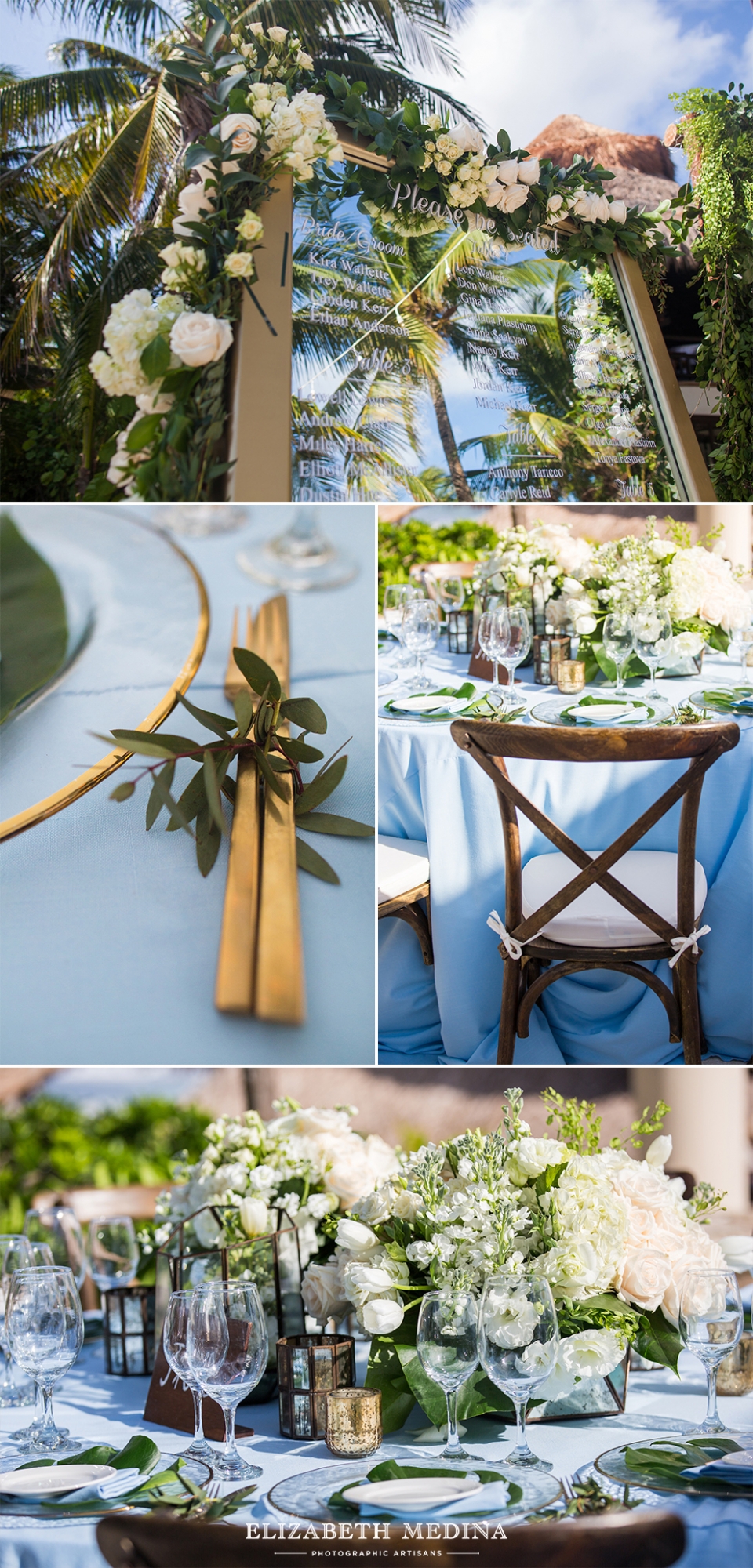  playa del del carmen photographer viceroy riviera maya wedding 0031 Playa del Carmen Photographer,  Kira and Trey’s Viceroy Rivera Maya Wedding Reception table decor was summery and lovely! Love the silver, the leaves, and how amazing it all looked by candlelight! 