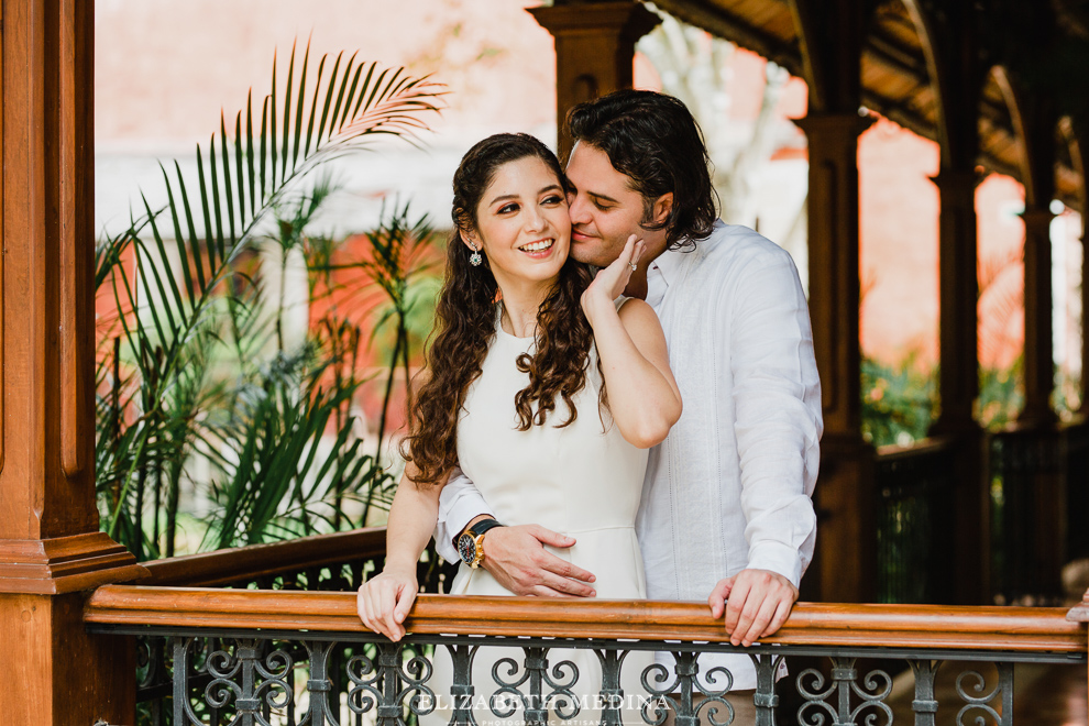 engaged couple on grounds of hacienda Hacienda Xcantun engagent proposal save the date photo session 1 Hacienda Xcanatun Save the Date, Adri and CuxoEngagement photos in Merida, 
venue Hacienda Xcanatun  