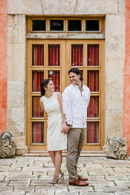 newly engaged couple in short white dress and white shirt with Khaki pants Hacienda Xcantun engagent proposal save the date photo session 4 Hacienda Xcanatun Save the Date, Adri and CuxoProposal photo session at Hacienda Xcanatun Merida hacienda wedding venue   